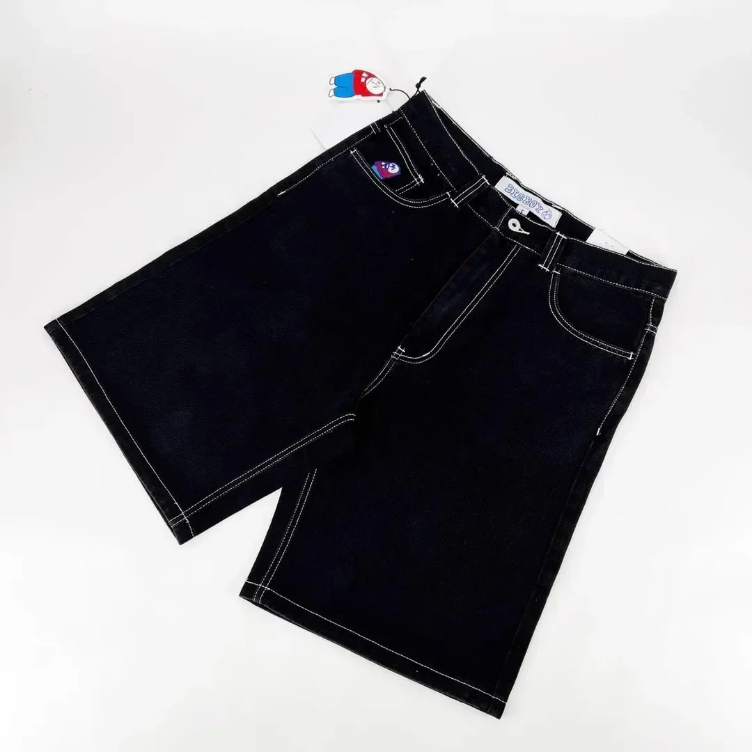 Hip Hop Wexwear Letter Embroidery Graphic Shorts Harajuku Streetwear Y2k Black Jeans Denim Baggy Gym Skate Shorts Men Clothing Street King Limited