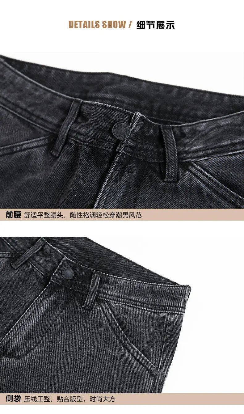 men retro fashion streetwear loose casual plus size straight denim cargo jeans pants man black gray jeans trousers unique cargo style 1850