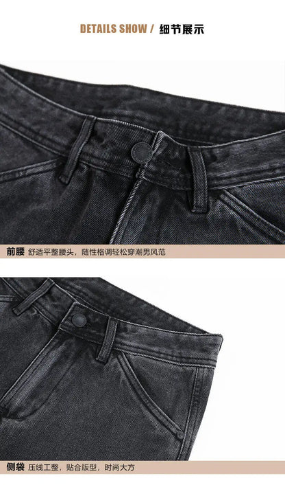 men retro fashion streetwear loose casual plus size straight denim cargo jeans pants man black gray jeans trousers unique cargo style 1850