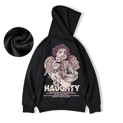 Autumn Haughty Angel Graphic Fleece Hoodies For Men Oversized Retro Loose Hoody Sweatshirts American Streetwear Y2K Clothes Street King Limited