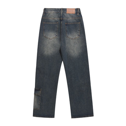 retro washed denim jeans destroyed ripped loose mens biker jeans side pocket fashion streetwear hip hop straight pants joggers unique joggers style 1204