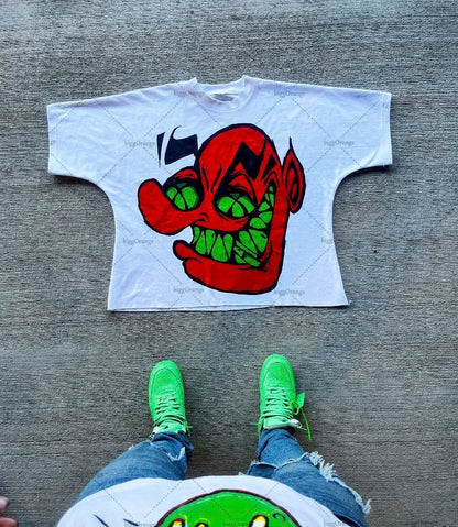 2023 New Trendy Gothic Print Oversized T-Shirt Men's Y2K Street Fashion Hip-Hop Casual Harajuku Loose Short-Sleeved Tops Men's Street King Limited