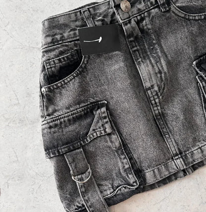Vintage Y2K New Harajuku Multiple Pockets Denim Plaid Skirt Goth Black Mini Skir Fashion Womens Casual Versatile Sexy Streetwear Street King Limited
