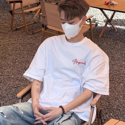 Summer Korean Boys Retro Short-sleeved T-shirt American Personality Street Y2K Hip-hop 2024 White Loose Niche Half-sleeved Top Street King Limited