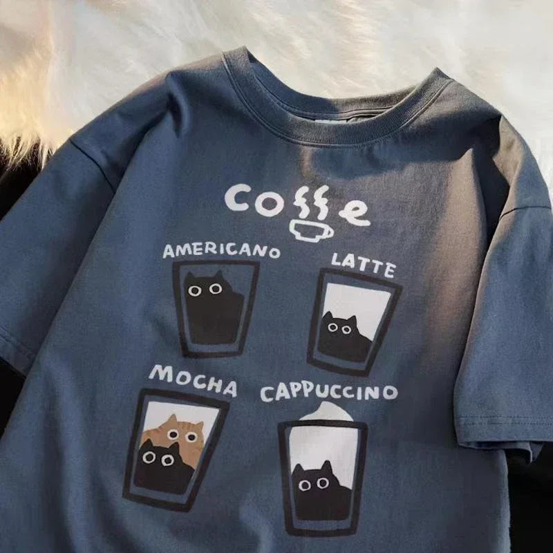 American Retro Trendy Cat Graphic T-Shirts - Casual Round Neck Summer Loose Couple Short-Sleeved Harajuku Y2K for Men and Women Street King Limited