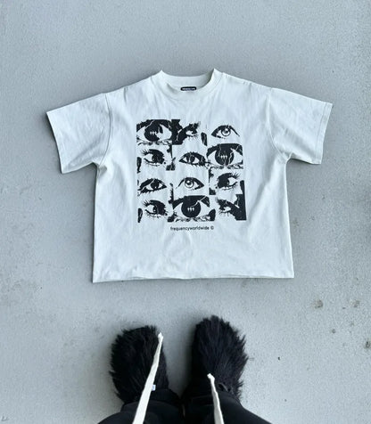Y2k summer High Street Fashion Letters Eye Print Men Short Sleeve T-shirt Goth Harajuku Loose Fashion Casual Crewneck Shirt Street King Limited