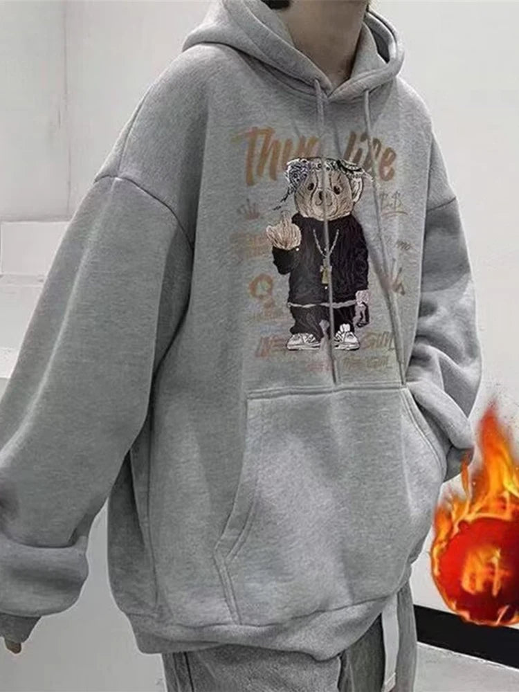 Autumn Funny Bear Graphic Hoodies Men 2024 New Hip Hop Fashion Hooded Sweatshirts Y2K Vintage Streetwear Pullover Hoody Clothes Street King Limited