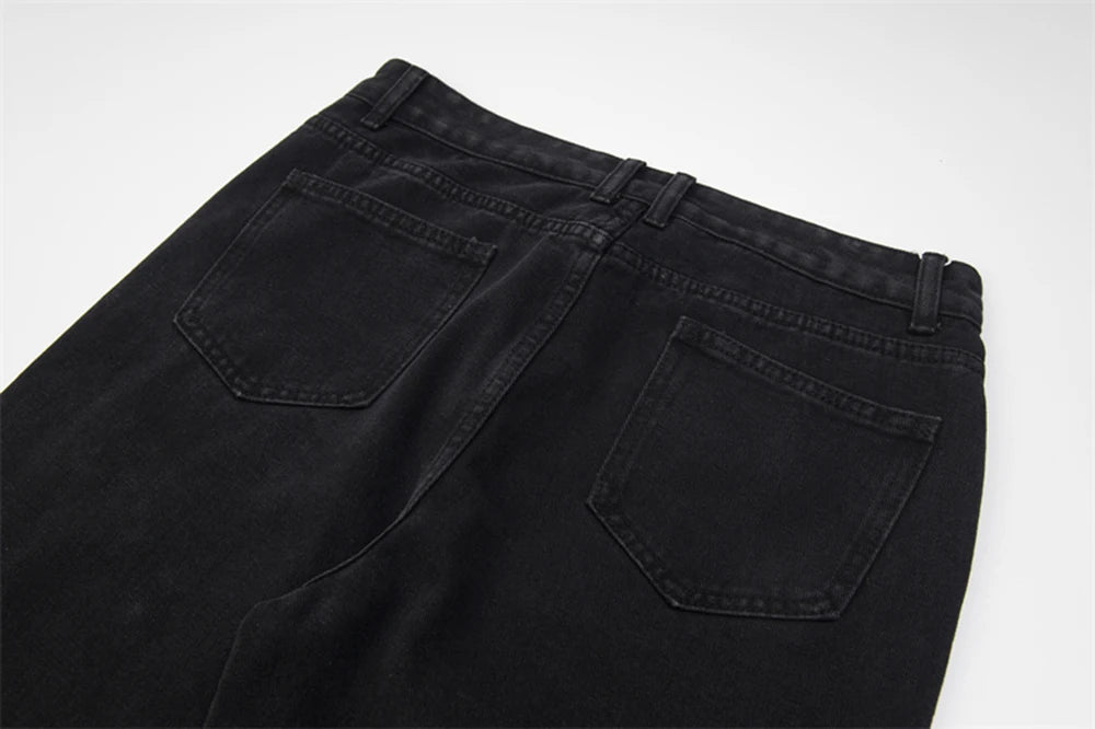 detachable button black washed baggy jeans for men straight harajuku ropa hombre loose denim trousers oversized cargo pants unique cargo style 4641