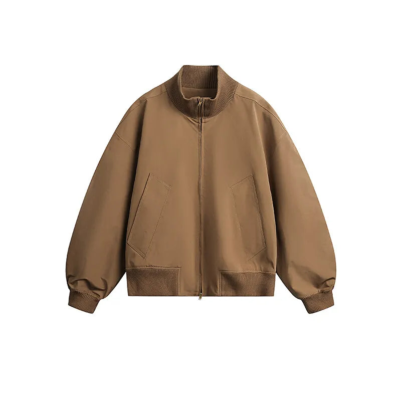 short design stand collar bomber jacket men korean streetwear fashion loose casual vintage bomber jacket coat cityboy outerwear unique shorts style 553