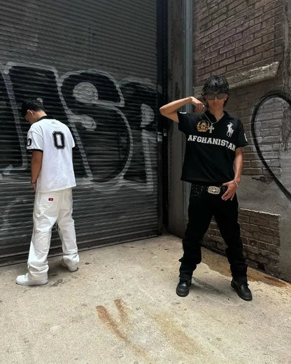 Streetwear American Street Hip Hop Fashion Letter Printed Lapel Short Sleeved Y2K 2024 American Street Hip Hop Fashion Letter Printed Lapel Short Sleeved Y2K Rock Punk Retro Casual Loose Polo Shirt Tops Men Fashion Sweater Jacket With Graphic Design For Men
