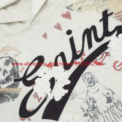 Washed Saint Vintage Hoodie Men Women 1:1 Best Quality Hold Hooded Oversize Pulleys Autumn Winter Tops Shinjuku 2024 High Street Street King Limited