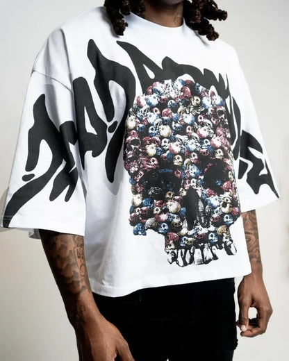 Y2k New Summer Street Skull Letter Printed Short-sleeved Shirt Women Clothing Harajuku Retro Gothic Punk Oversized T-shirt Men Street King Limited