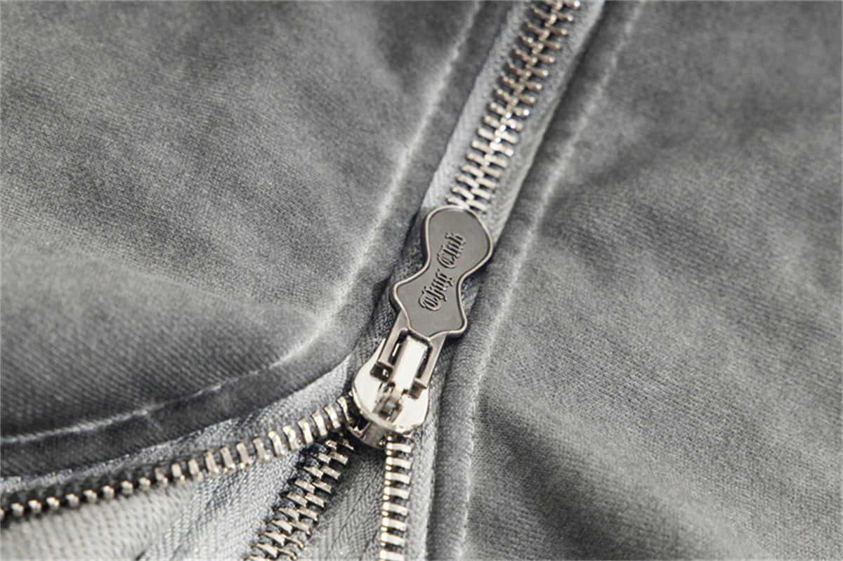 new thug club brand fashion high street vibe style cotton oversized splicing zipper washed distressed grey jacket hoodies unique default style 115