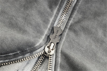 new thug club brand fashion high street vibe style cotton oversized splicing zipper washed distressed grey jacket hoodies unique default style 115