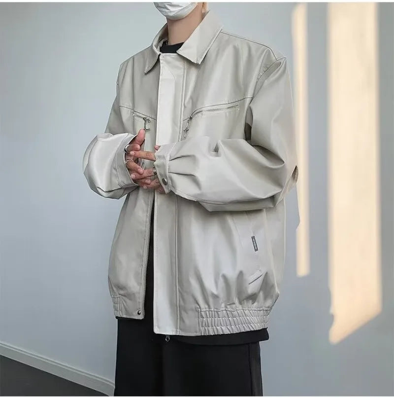 retro motorcycle pu leather jacket mens high street punk zipper decoration loose coats unisex hip hop fashion outwear spring unique default style 2042