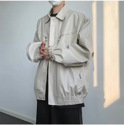 retro motorcycle pu leather jacket mens high street punk zipper decoration loose coats unisex hip hop fashion outwear spring unique default style 2042