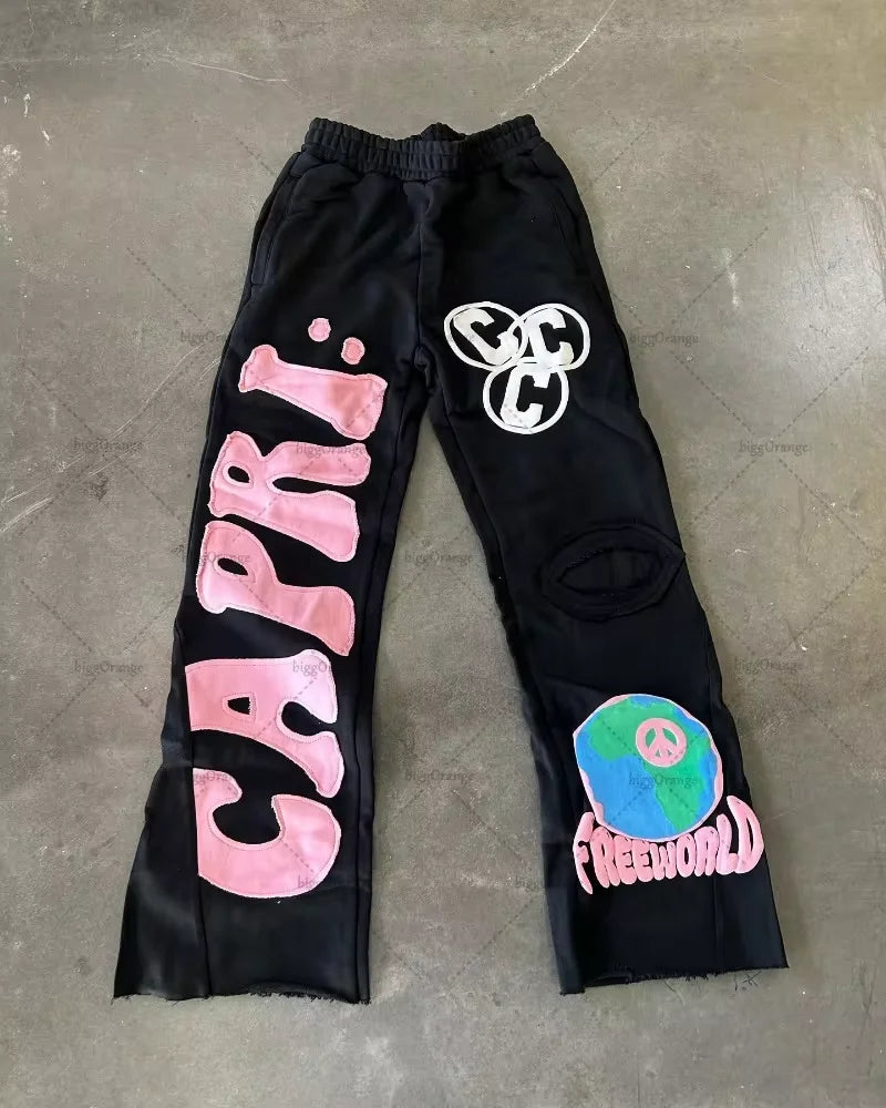 y2k high street retro striped letter wide leg pants street harajuku fashion nine point pants loose versatile oversized trousers unique default style 3104