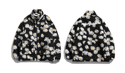 rainbowtouches cotton padded thick parkas jackets streetwear hip hop daisy print fleece warm full zip coats harajuku outwear unique default style 4412
