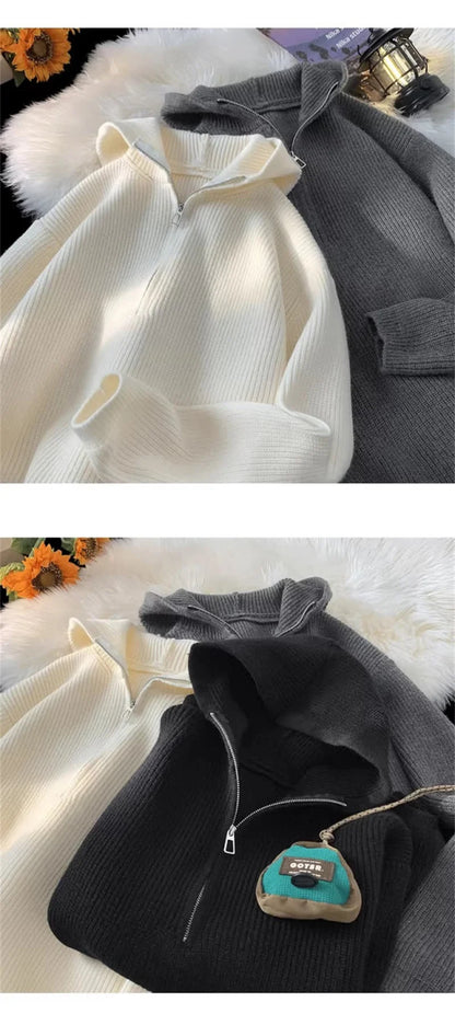 New Half Zipper sweater Knitted Sweater For Men Y2K Vintage Long Sleeve