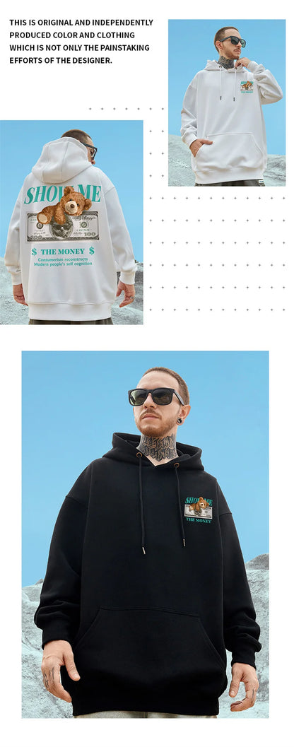 Money Bear Print Fleece Hoodies For Men Autumn Hip Hop Hooded Sweatshirts Unisex Pullovers Streetwear y2k Hoodie Tracksuit Homme Street King Limited