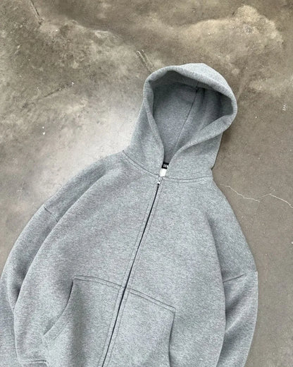 American High Street Fashion Casual Hoodie Men Y2k Harajuku Retro Solid Color Zipper Sweatshirt Loose Oversized Coat Women Street King Limited