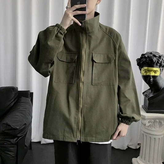 work jacket mens spring and autumn korean style trendy handsome top ins trendy brand loose hong kong style stand collar jacket relaxed fit trousers