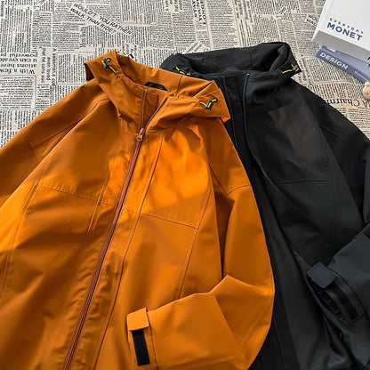 autumn spring casual mens outdoor jacket basic solid colour hooded windbreaker unisex coats waterproof male jackets menswear bottoms