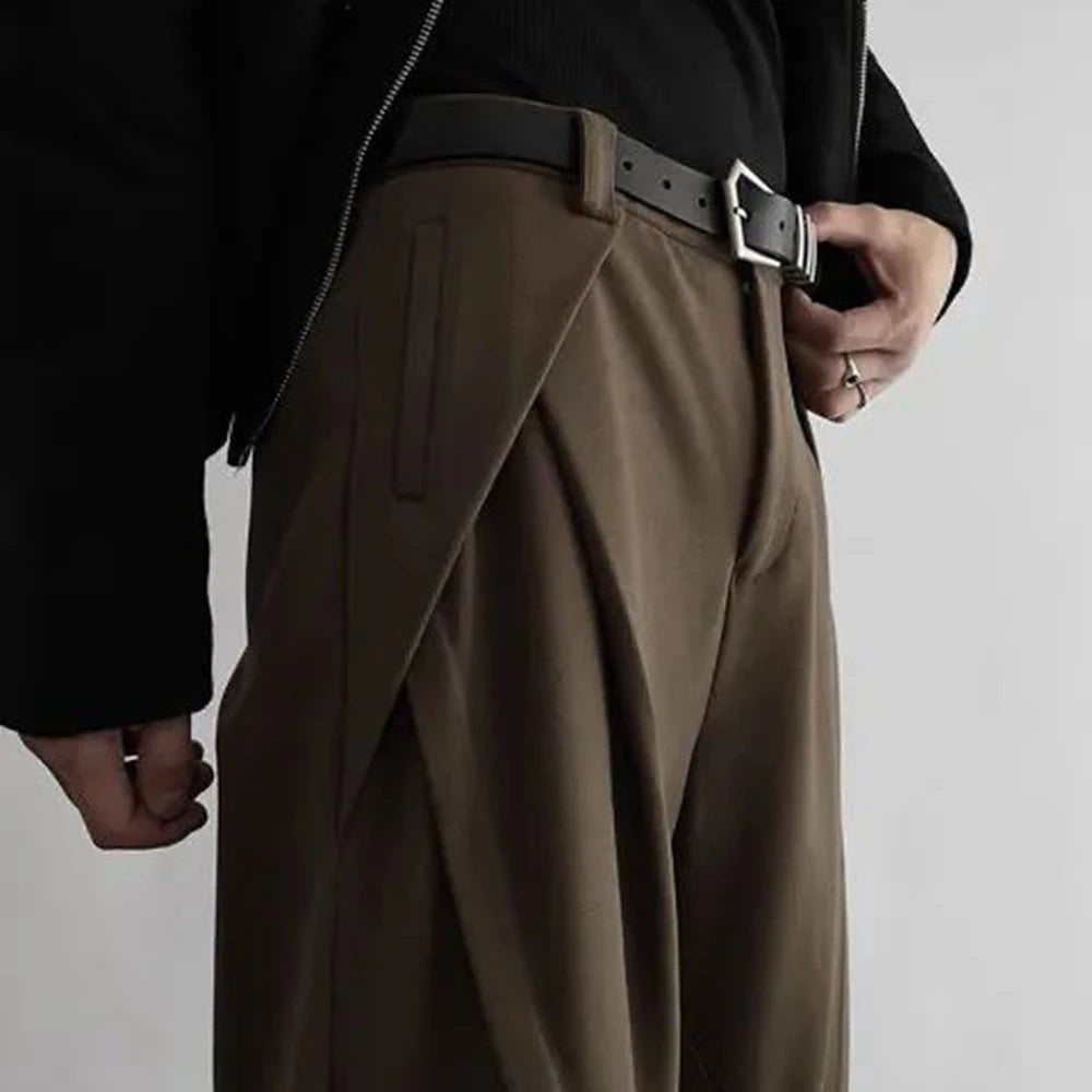 mens trousers pleated business casual pants autumn solid color all match simple commuting straight pants mens clothing 2024 relaxed fit trousers