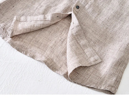 Vintage Linen Shirt Men Spring Autumn New Khaki Lapel Loose Long Sleeve Shirt Retro Casual Solid Breathable Cardigan Top Tees Street King Limited