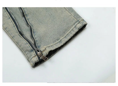 retro washed denim jean pants 2023 new casual zipper open loose straight jeans hip hop y2k pants mens jeans streetwear joggers unique joggers style 3205