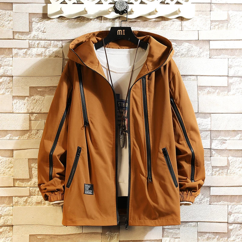 men workwear coat casual strip hoodids jacket unisex fashion hooded zipper tops outwear breathable waterproof windproof workwear unique default style 221