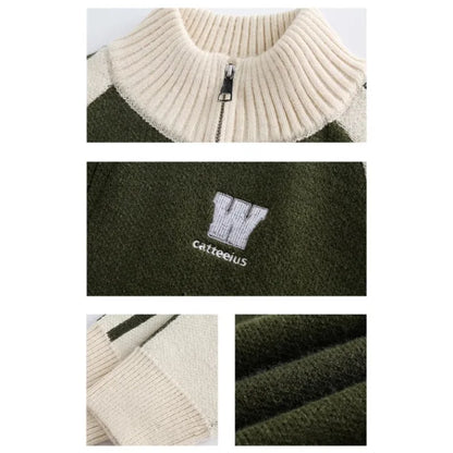 2023 College Vintage Knit Cardigan Men Harajuku Letter Print Patchwork Sweater Casual Loose Zipper Pull Homme Spring Autumn Street King Limited