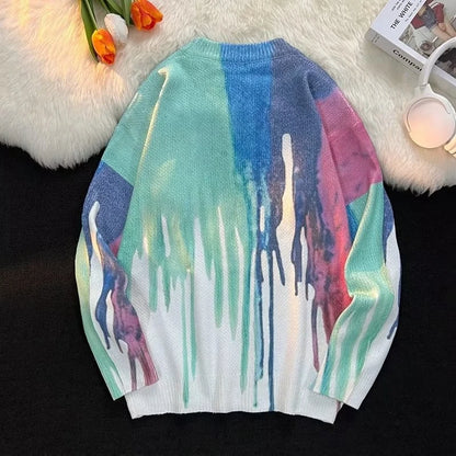 Rainbowtouches Men's Sweater Street Wear Cartoon Printing Graffiti Oversize Pullover Vintage Knitted Sweater Couples Autumn Street King Limited