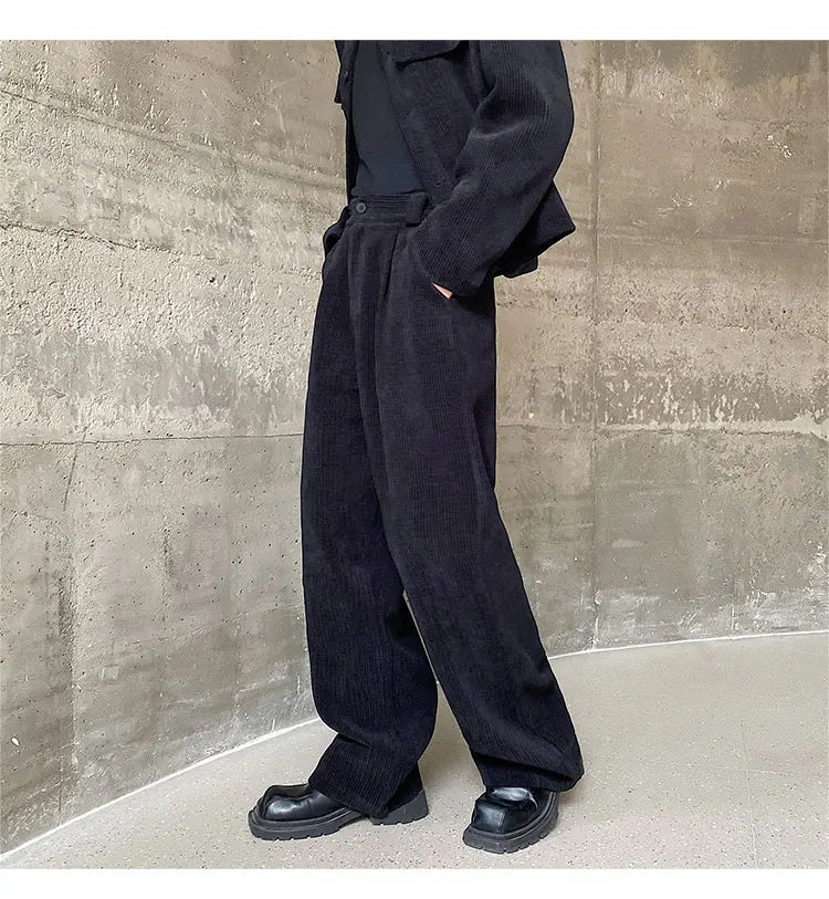 men 2 pieces sets corduroy short jacket wide leg pant suits korean streetwear fashion loose casual retro coat baggy trousers unique shorts style 2704