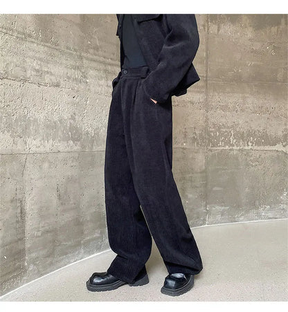 men 2 pieces sets corduroy short jacket wide leg pant suits korean streetwear fashion loose casual retro coat baggy trousers unique shorts style 2704
