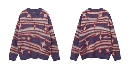 japanese hip hop sweater set men contrast zebra pattern round neck knit top splicing distressed loose jeans 2 pcs harajuku suit unique jeans style 3956