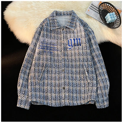 american retro plaid jacket korean trend couple jackets embroidery design unisex outerwear loose plus size mens coat unique default style 995