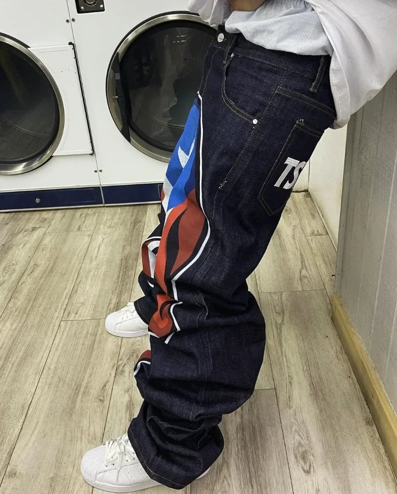 y2k harajuku high street fashion brand fashion washed jeans street hip hop high waist animation printed oversized wide leg pants unique jeans style 3214