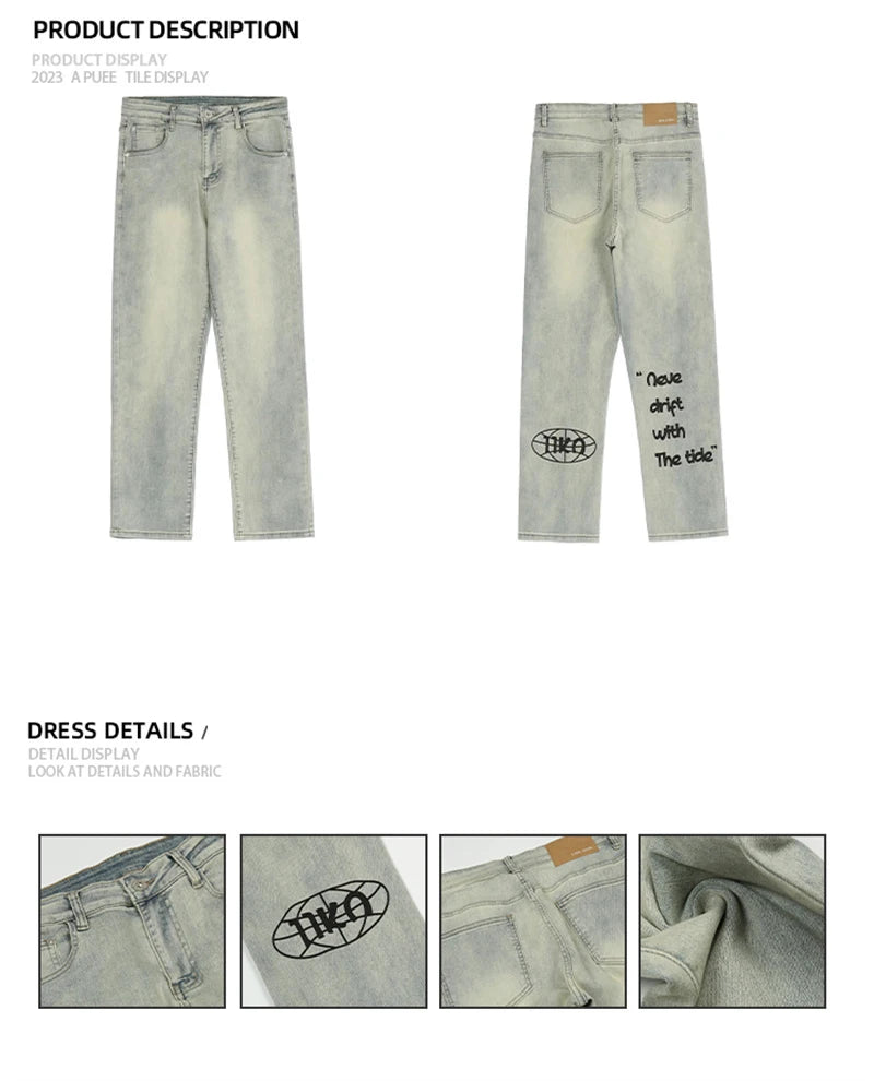 american gothic letter mens baggy jeans y2k retro harajuku straight denim trousers hip hop fashion printed jean man pants unique jeans style 568