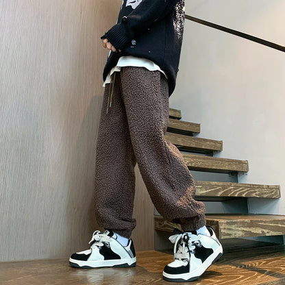 Winter Thickened Pants Men Warm Fashion Retro Lamb Wool Pants Men Oversized Streetwear Loose Straight Pants Mens Thick Trousers Street King Limited