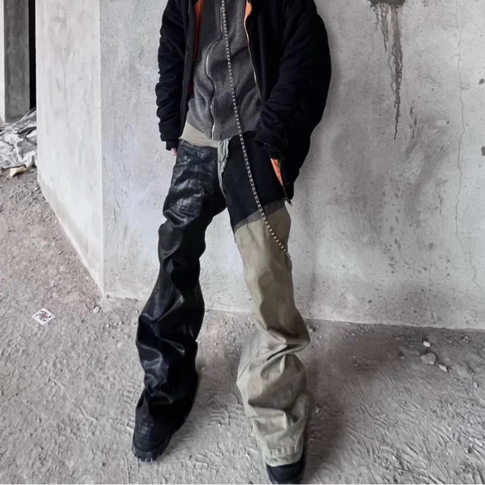 ro style ribbons patchwork gradient stacked wax pants unisex straight streetwear baggy y2k flare jeans oversized loose cargos 1 unique cargo style 938