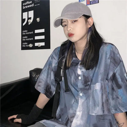 Korean style shirts for men and women 2024 new summer design niche retro tie-dye shirts loose short-sleeved tops trendy y2k tops Street King Limited