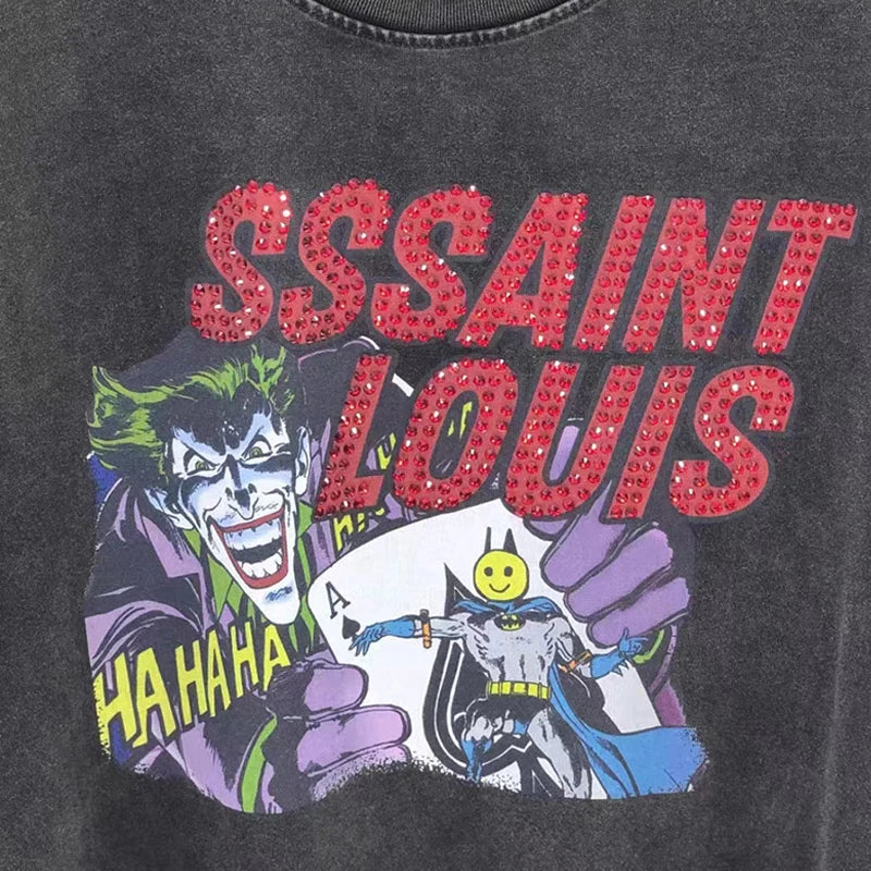 2024ss Saint Louis T-shirts Men Woman Good Quality Cotton Loose Wash White Nightmare Debris Printing Top Tees Street King Limited