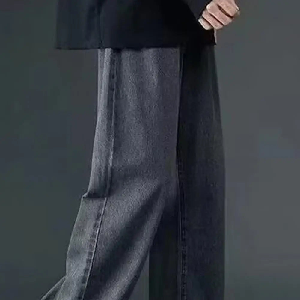 korean mens casual long jeans loose retro straight baggy pants denim wide leg pants light blue grey black retro washed jeans unique jeans style 1233