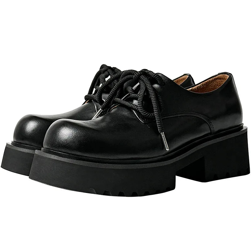 Men High Quality Genuine Leather Streetwear Fashion Casual Hip Hop Derby Shoes Cow Leather Rubber Foam Sole High Heels Shoes Street King Limited