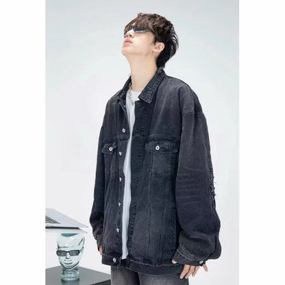high street washed denim jacket mens trends new spring streetwear single breasted casual hip hop coats loose cowboy outwear vintage washed jeans