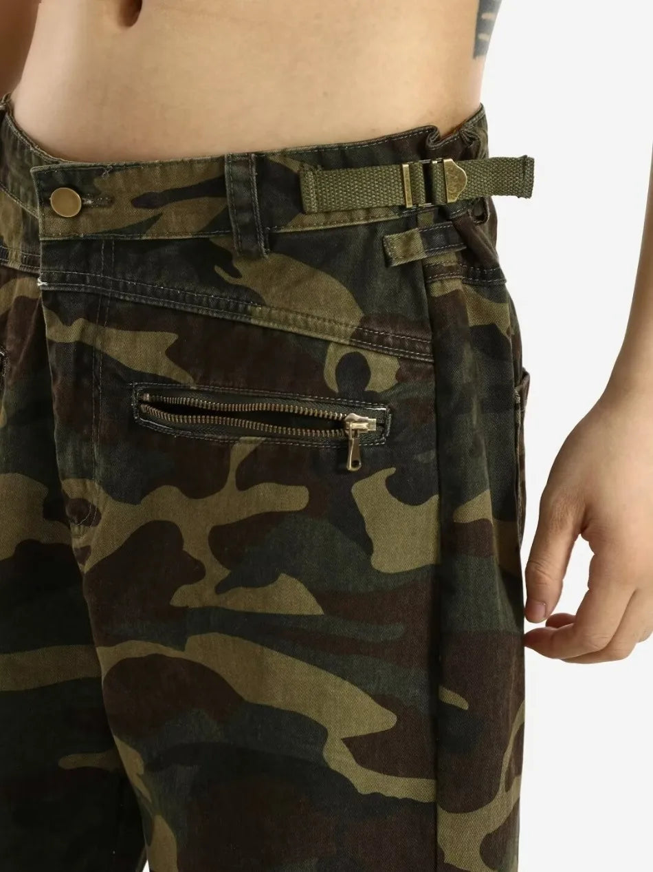 2024 High Street Mens Camouflage Straight Leg Jeans American Trend Tooling Denim Pants Zipper Multiple Pockets Cowboy Trousers Street King Limited