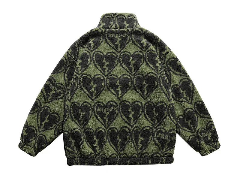 winter lambswool coat men casual streetwear grimace print parka hip hop grain fleece coat loose college warm outwear unisex new unique default style 4970