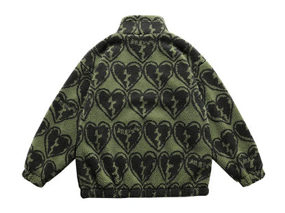winter lambswool coat men casual streetwear grimace print parka hip hop grain fleece coat loose college warm outwear unisex new unique default style 4970