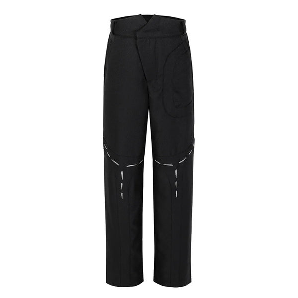 Men High Street Simple Hit Color Line Print Patch Pants Straight Oversized Special Waist Black Sweatpant Fashion Sports Pants Street King Limited